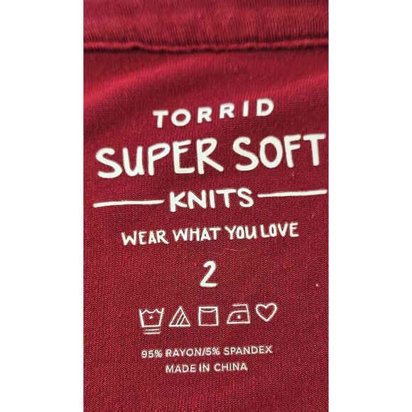 Torrid 2 (2X) soft knit red button up babydoll blouse tie arm summer casual - Picture 3 of 5